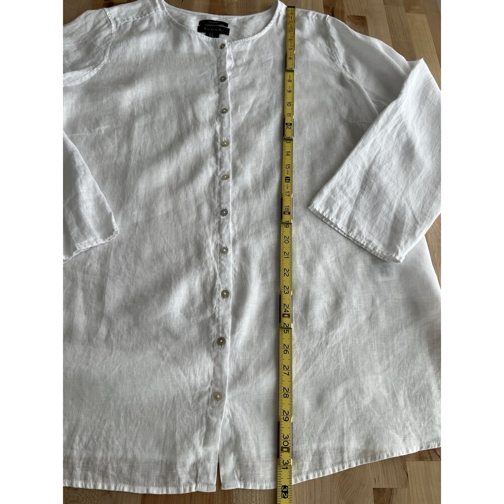 Tahari 100% Linen Long Sleeve Roll Tab Tunic Blouse Lagenlook Crisp White 1X - Picture 10 of 10